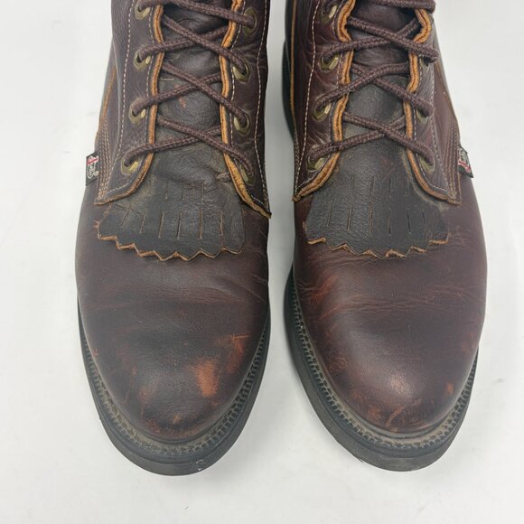 Justin work boots 761 brown leather kiltie lace up 9.5D - Picture 2 of 11